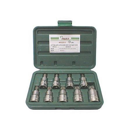 Set chei tubulare set tubulare cu bit 1 / 2 profile XZN 7 piese. + RIBE 2piese L = 55mm HANS 46028-9