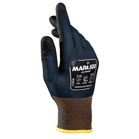 Protectia mainilor Protective gloves protective gloves MAPA 500 NITRYL GRIP&amp;PROOF size: 10 12 pairs colour: neagra durability: CAT 3 EN 388 4121A EN 407 X1XXXX EN 420:2003+A1:2009 how to use: reusable MAPA MAPA 500/10