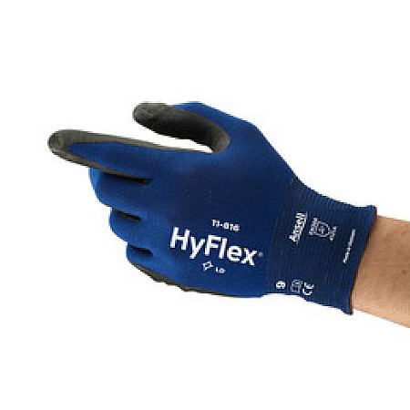 Protectia mainilor Manusi de protectie 12 perechi cum se foloseste: reutilizabileHYFLEX EN nitrile foam nylon spandex culoare: albastru/negru marime: 9/L manua subire pricepere prindere ANSEL 11-816-L